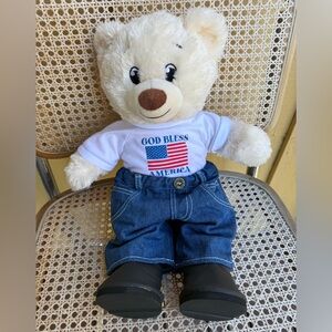 Build A Bear Vintage Teddy Bear Plush “God Bless America” Outfit Jeans Boots